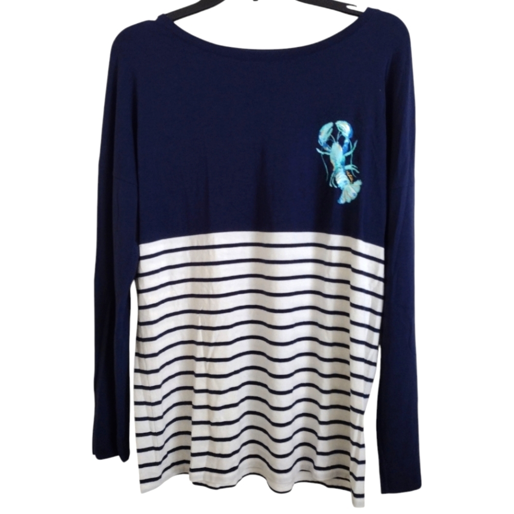 Lilly Pulitzer navy striped lobster tropical top pima cotton blend size Small